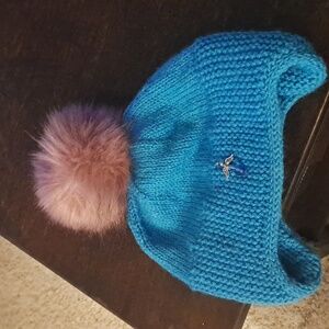 Crochet Homemade Beenie hat with Puff and Angel. Size med/large